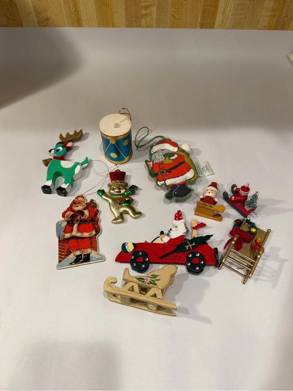 Vintage Christmas Kids Toy Ornament Set - Green, Red, Gold, White lot